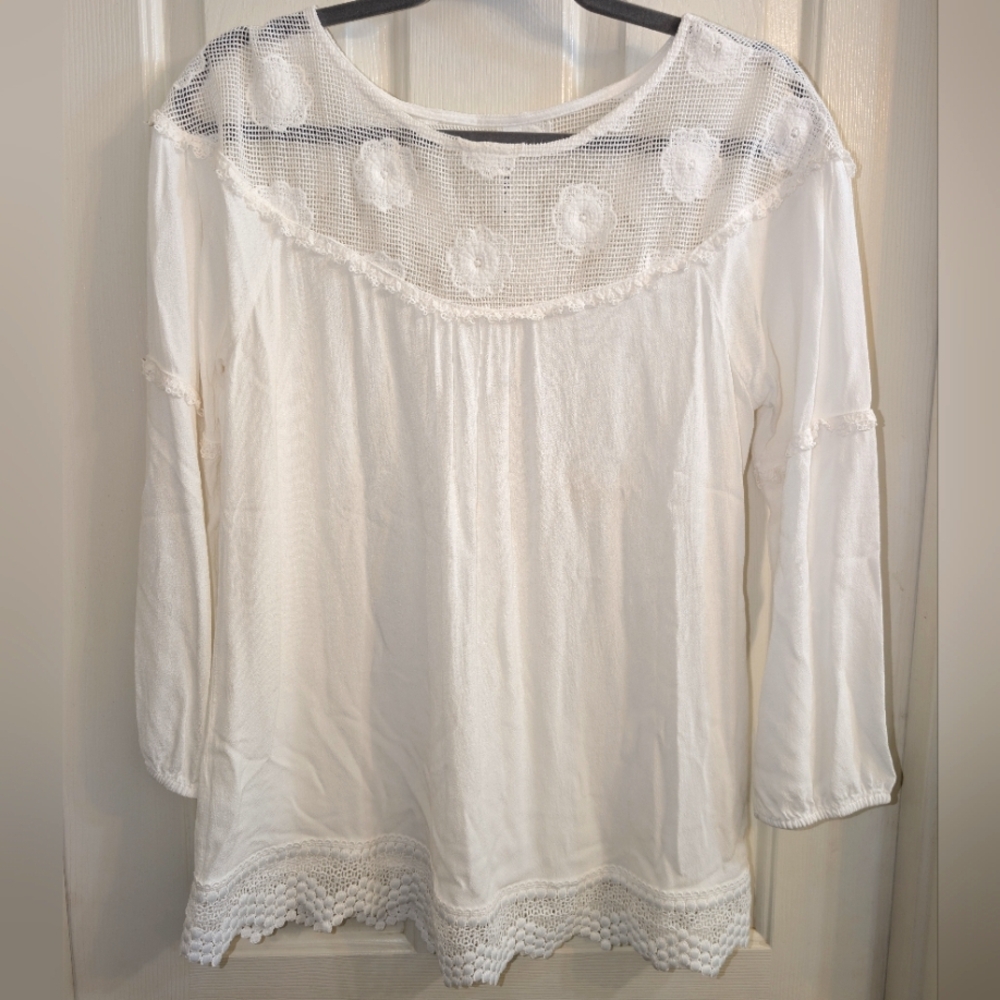 Large Cirana Elegant White Lace Women's Top